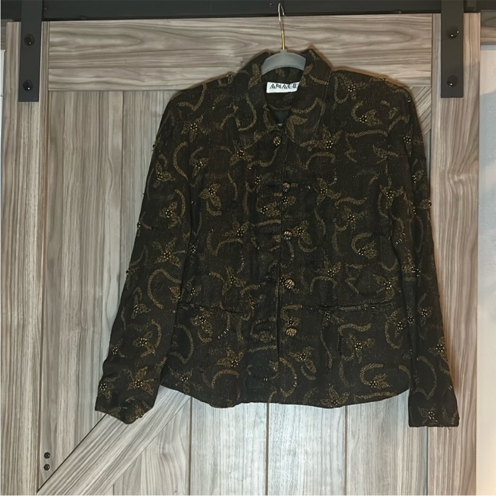 Anage Black and Gold Blazer with‎ Luxurious Paisley Design